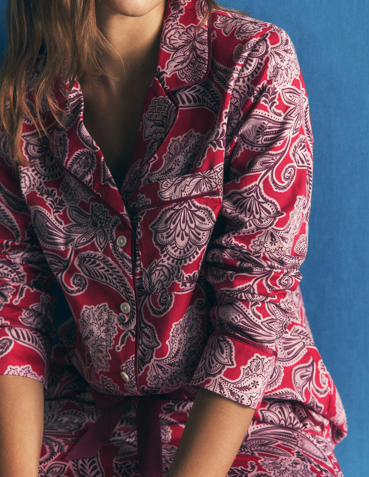 Cotton Pyjama Shirt-Red Floral-2