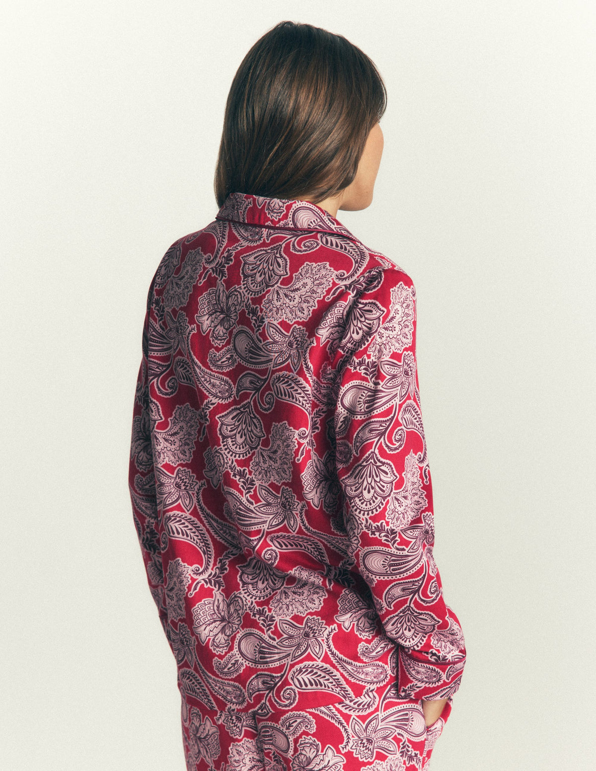 Cotton Pyjama Shirt-Red Floral-3
