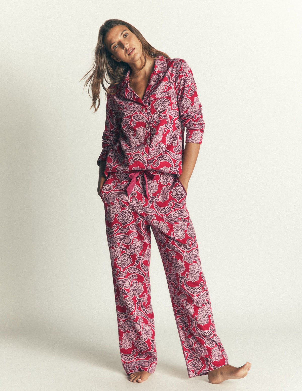 Cotton Pyjama Shirt-Red Floral-4