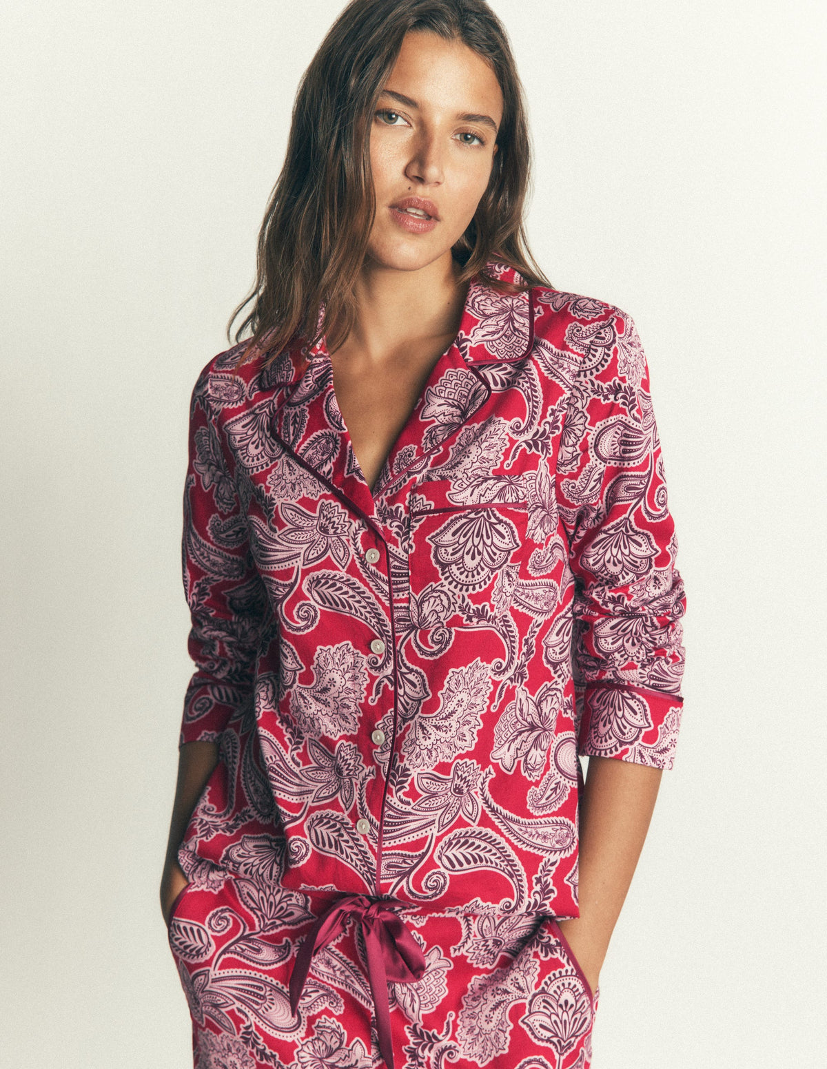 Cotton Pyjama Shirt-Red Floral - Image 5