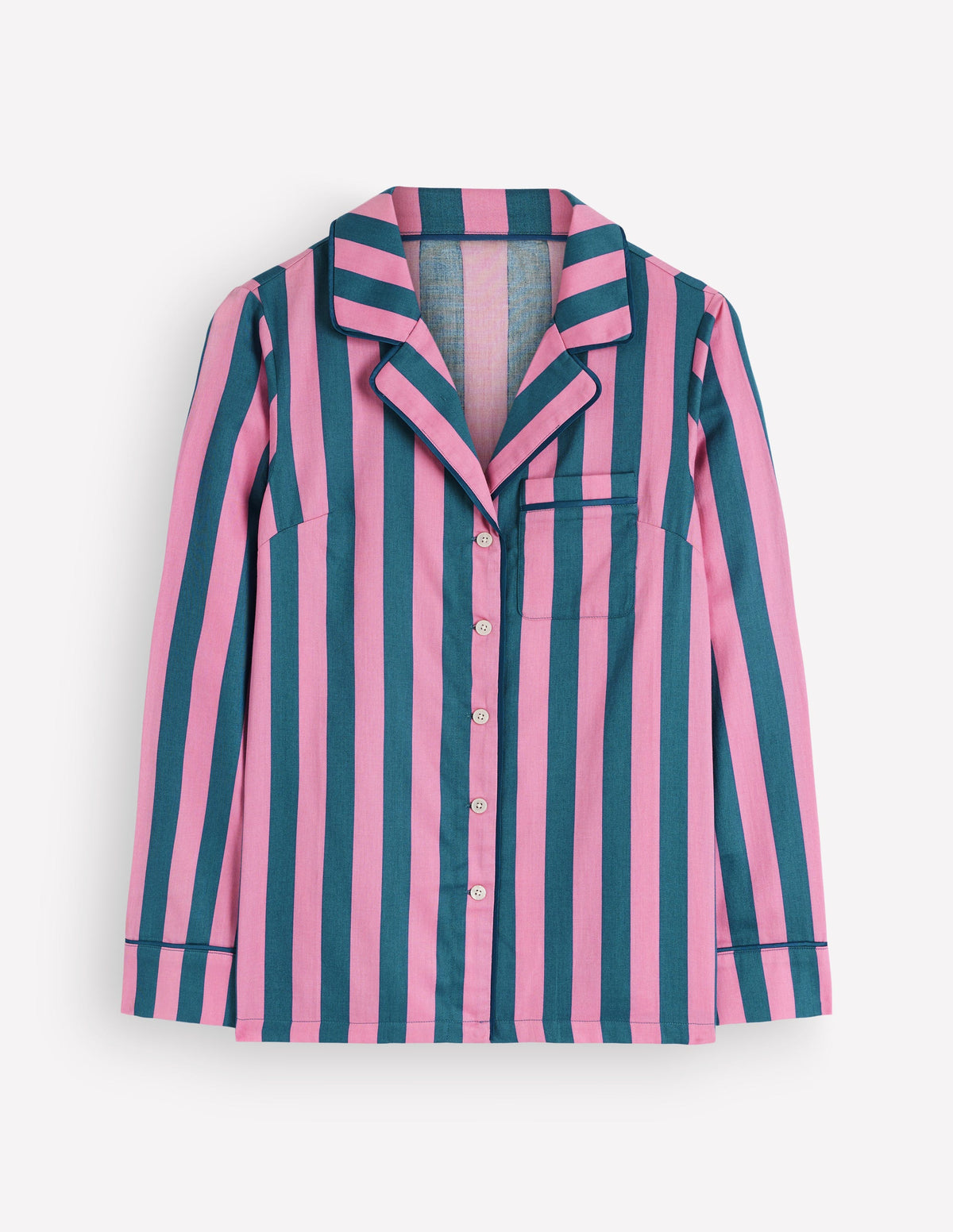 Cotton Pyjama Shirt-Pink And Blue Stripe-5