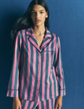 Cotton Pyjama Shirt-Pink And Blue Stripe