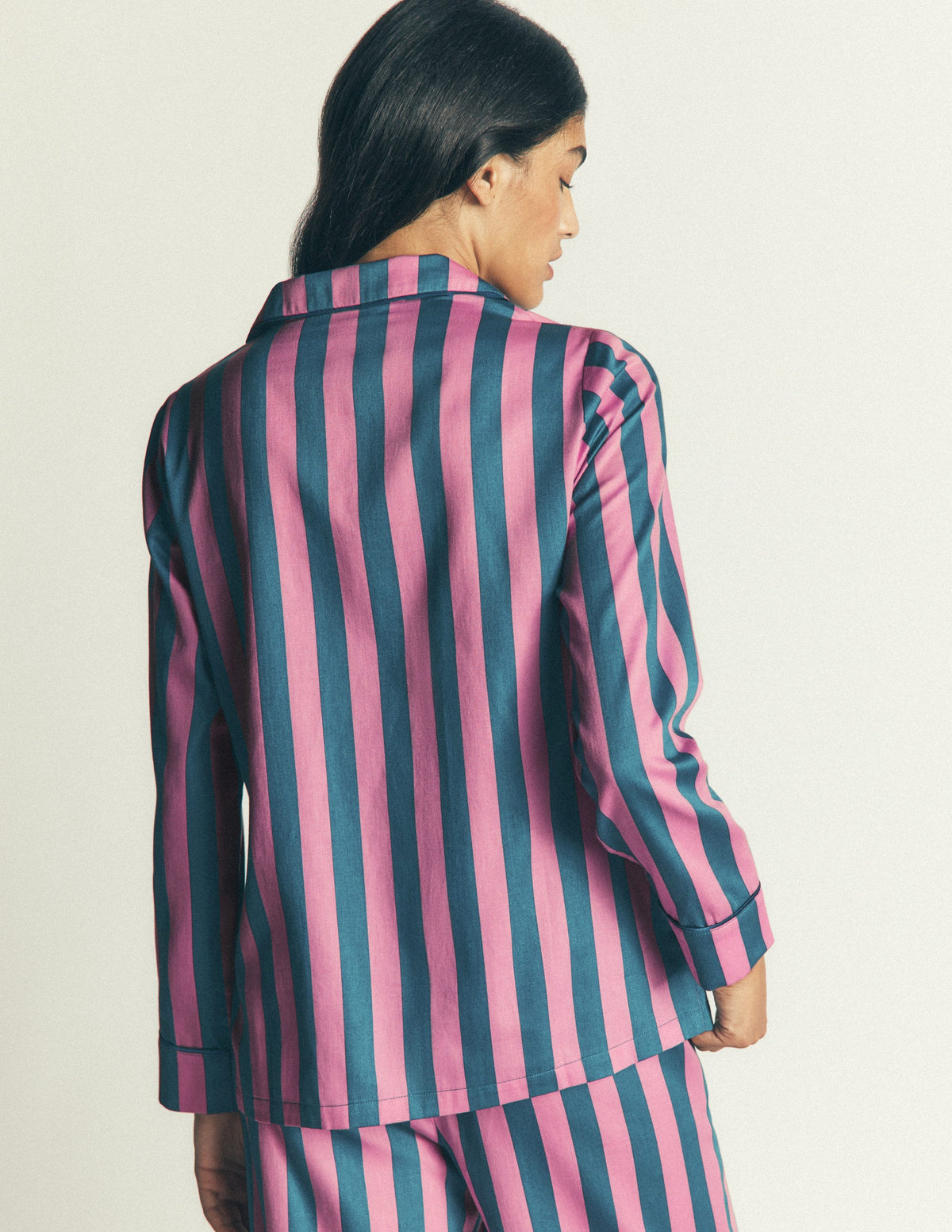 Cotton Pyjama Shirt-Pink And Blue Stripe - Image 3
