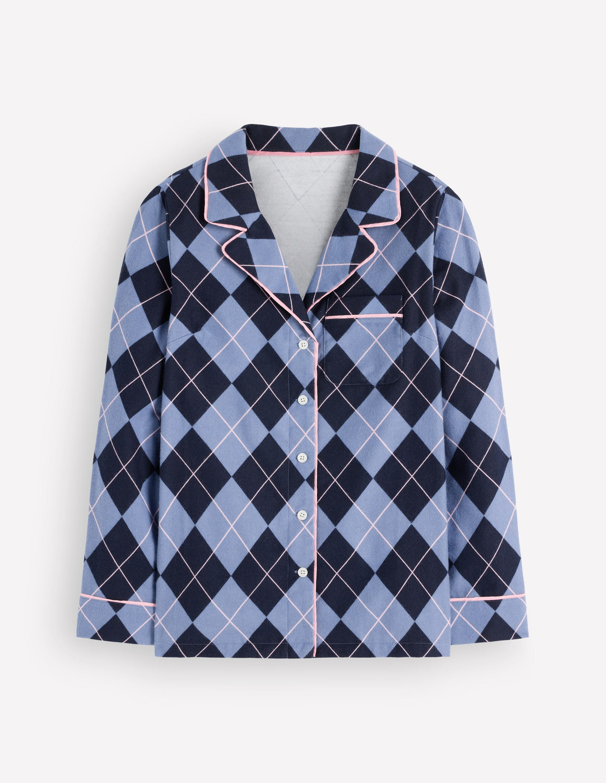 Brushed Cotton Pyjama Shirt-Blue Argyle - Image 6