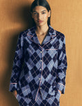 Brushed Cotton Pyjama Shirt-Blue Argyle