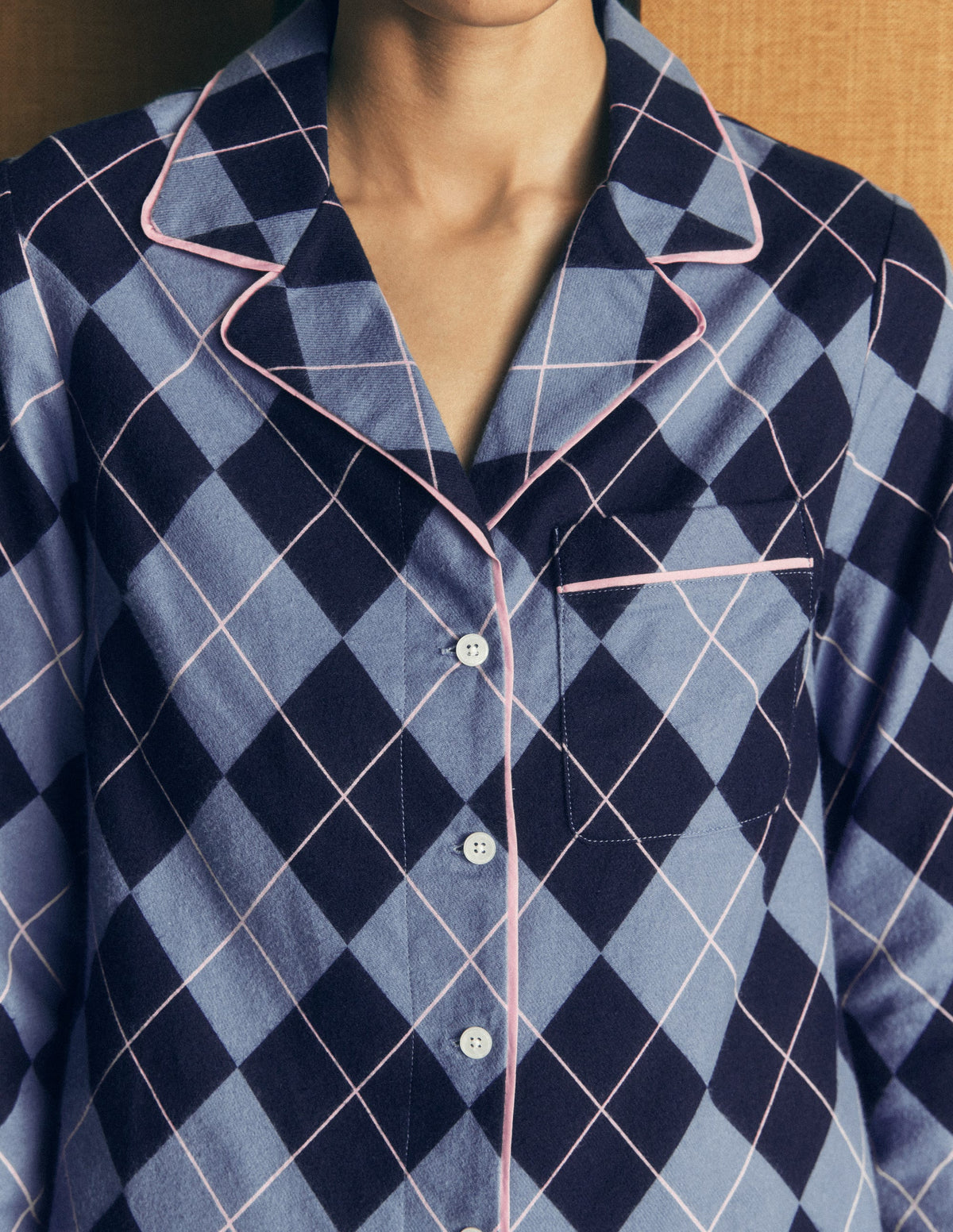 Brushed Cotton Pyjama Shirt-Blue Argyle - Image 2