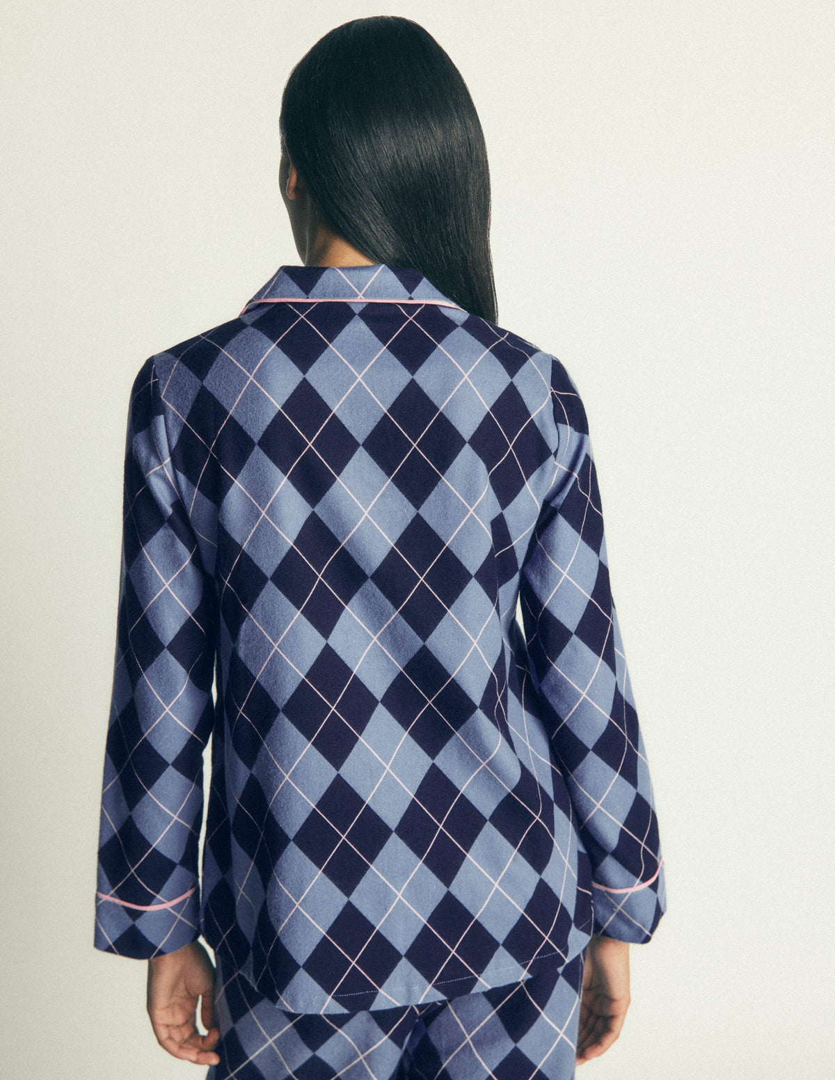 Brushed Cotton Pyjama Shirt-Blue Argyle - Image 3