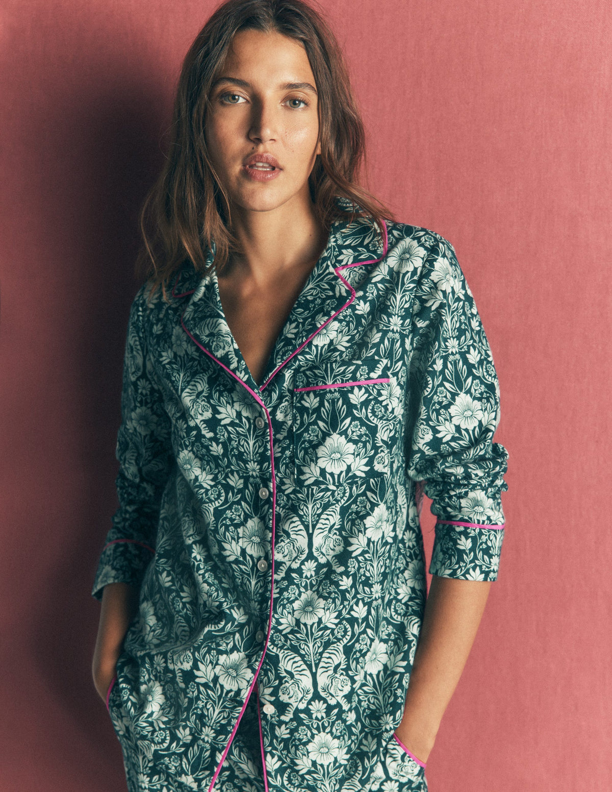 Brushed Cotton Pyjama Shirt-Flourishing Tiger-1