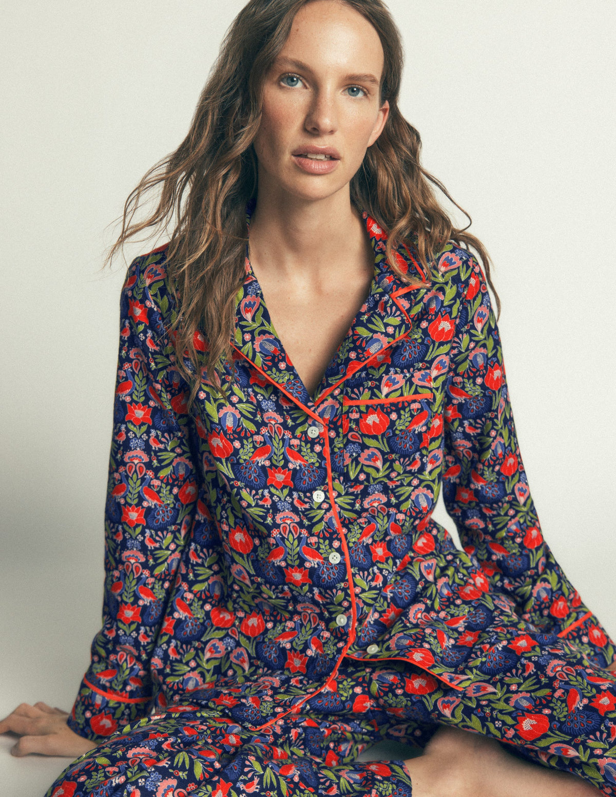Brushed Cotton Pyjama Shirt-Orange Blossom - Image 1