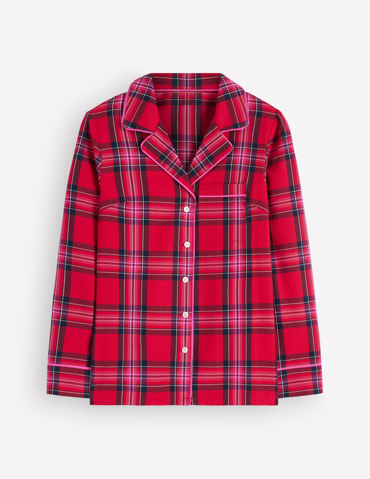 Brushed Cotton Pyjama Shirt-Red Check - Image 5