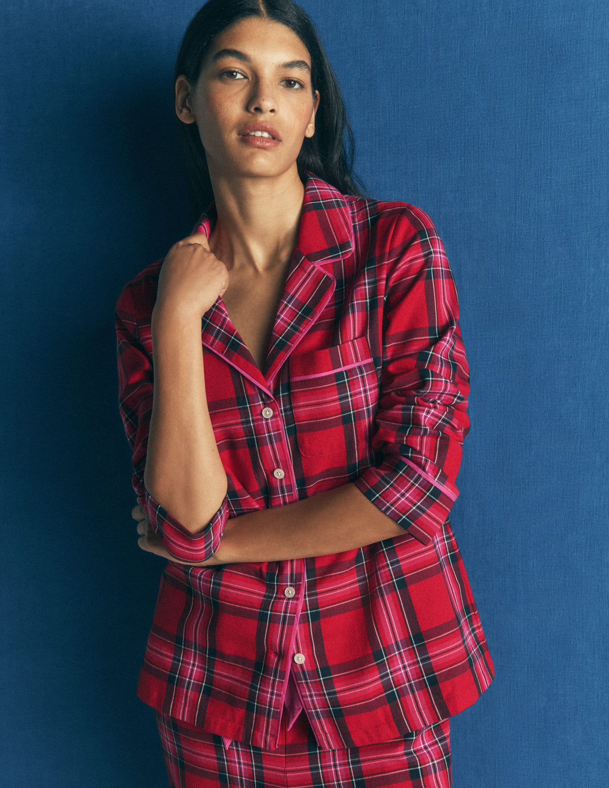 Brushed Cotton Pyjama Shirt-Red Check - Image 1