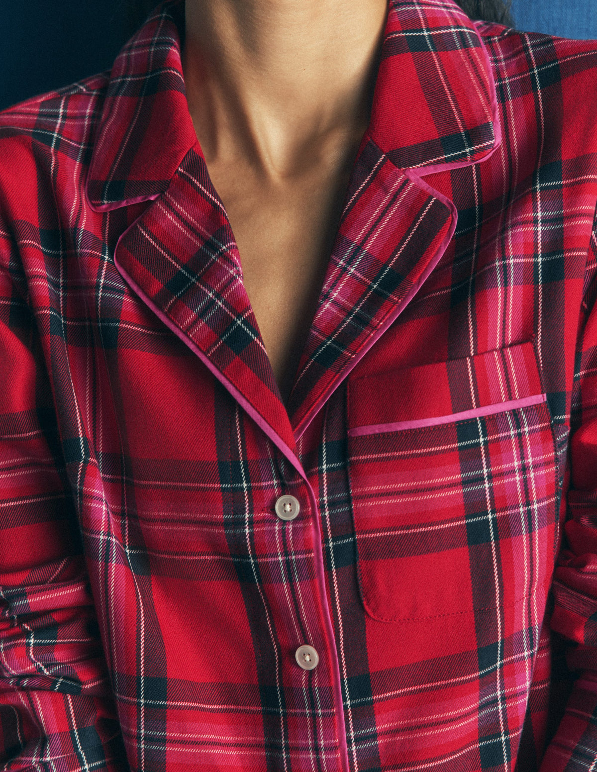 Brushed Cotton Pyjama Shirt-Red Check - Image 2