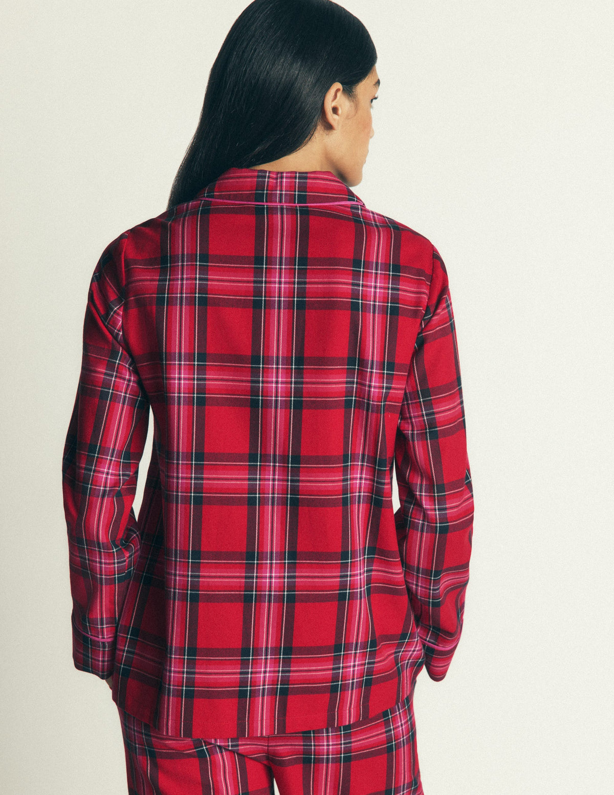 Brushed Cotton Pyjama Shirt-Red Check - Image 3