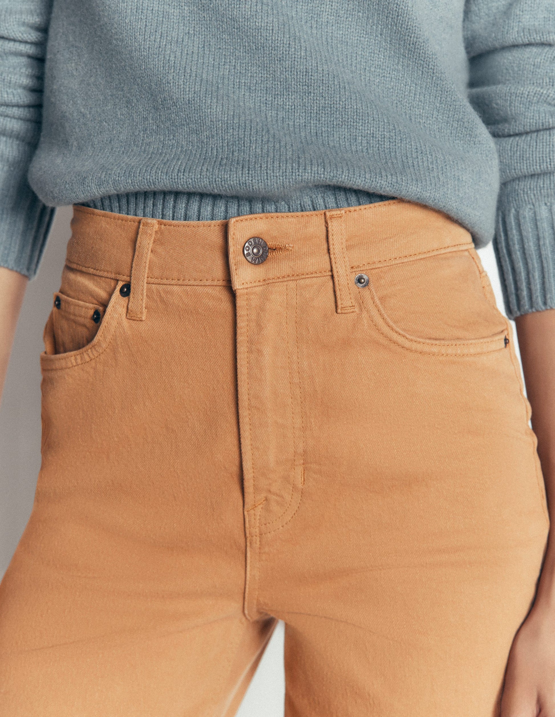 High Rise Column Leg Jeans-Camel-2