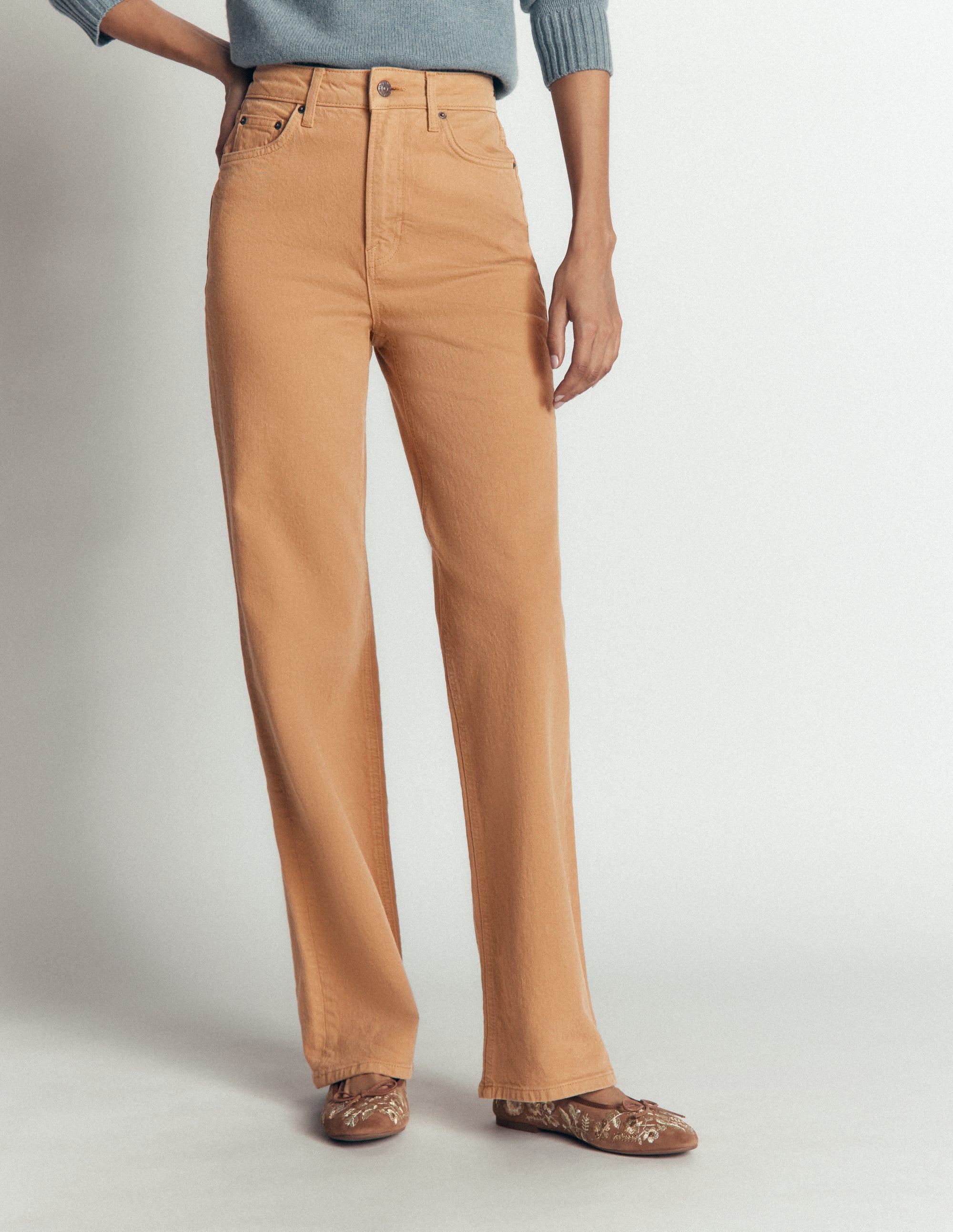 High Rise Column Leg Jeans-Camel - Image 4