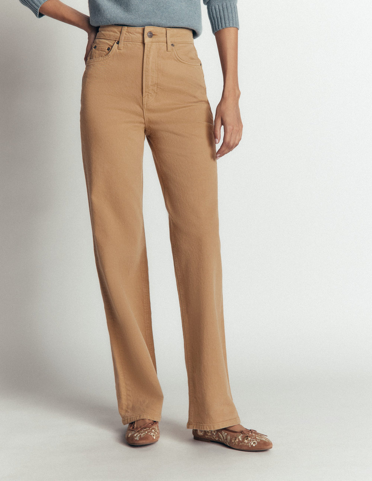 High Rise Column Leg Jeans-Camel-4