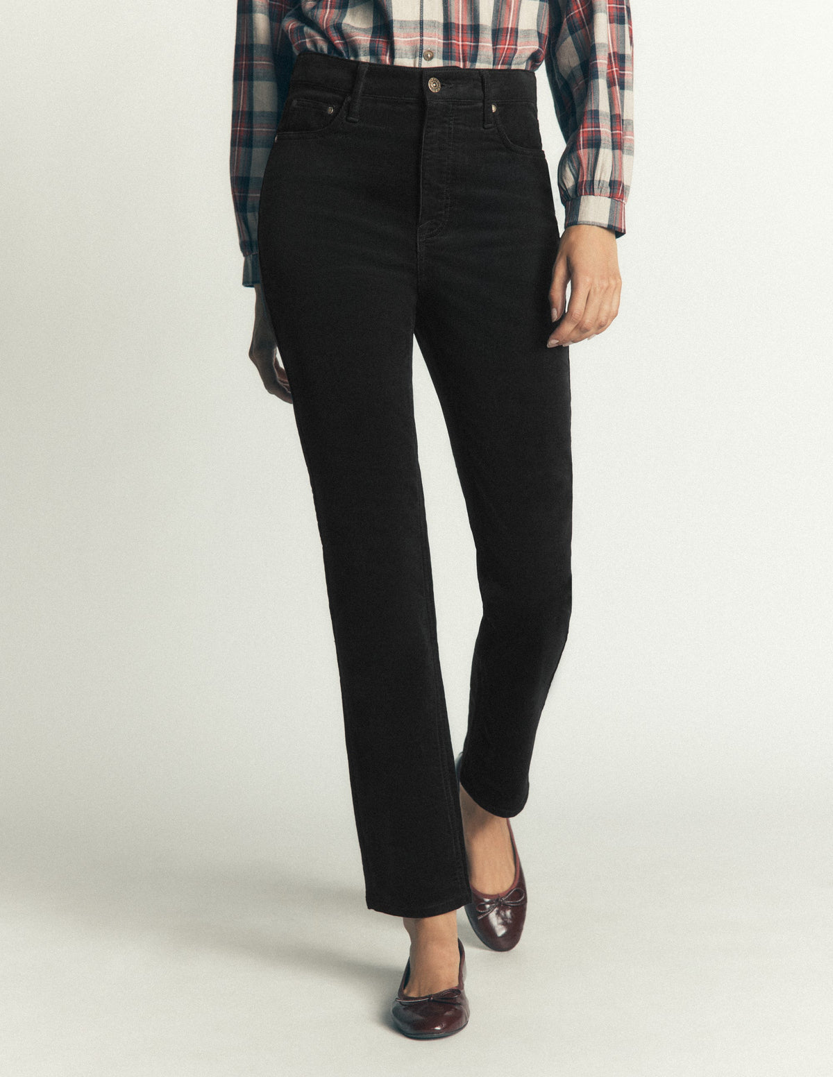 High Rise Cord Slim Jeans-Black - Image 4