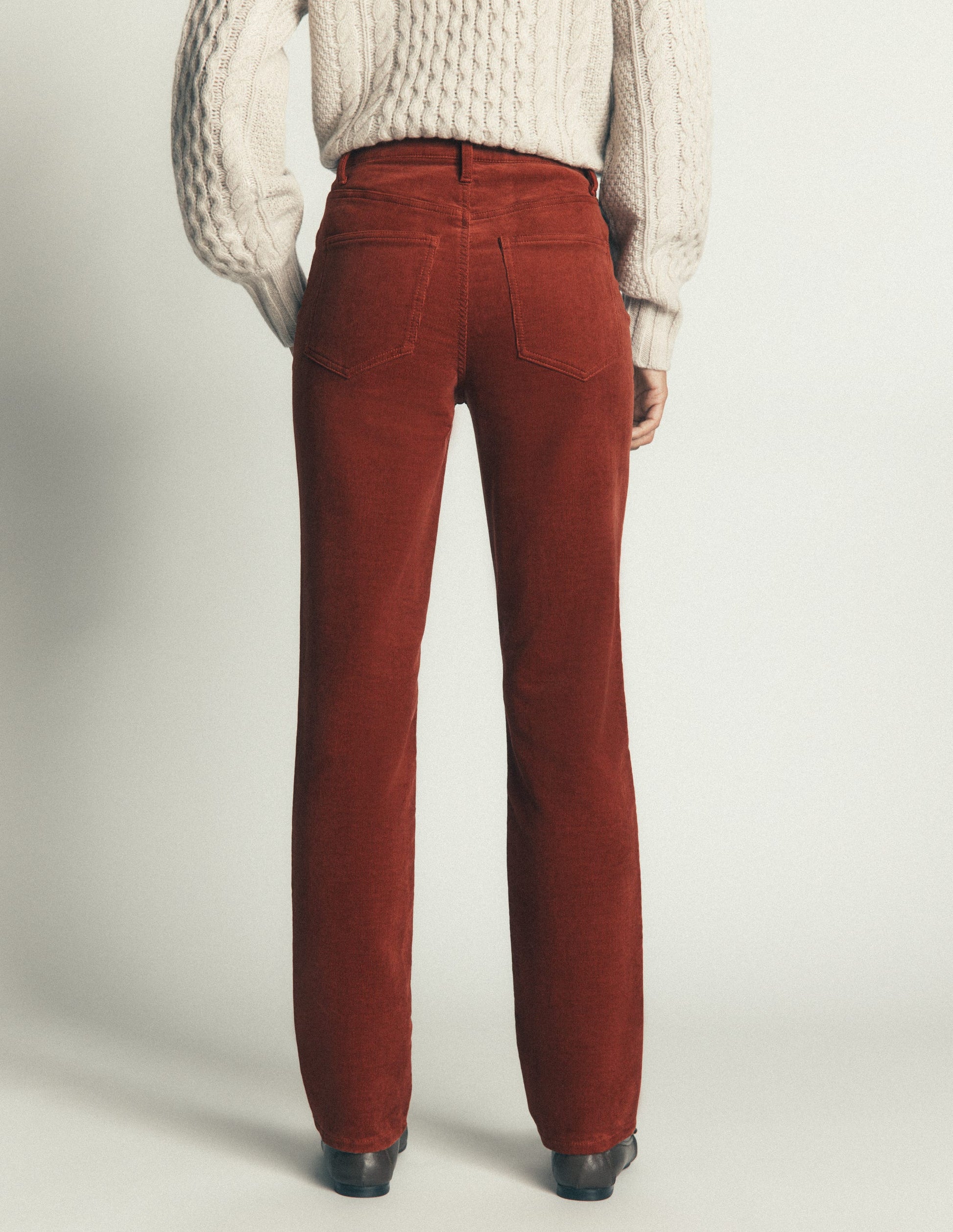 High Rise Cord Slim Jeans-Burnt Henna-3