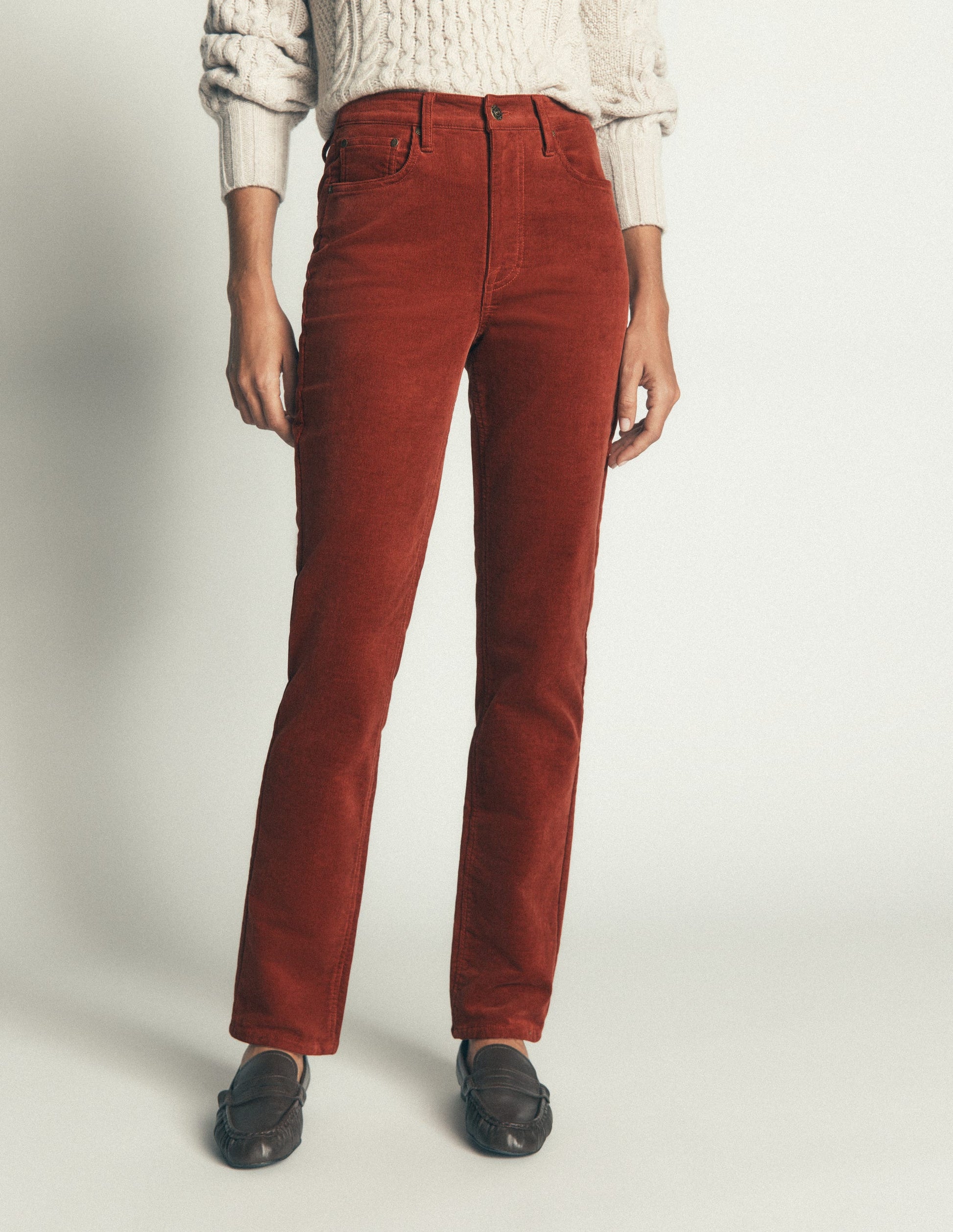 High Rise Cord Slim Jeans-Burnt Henna-4