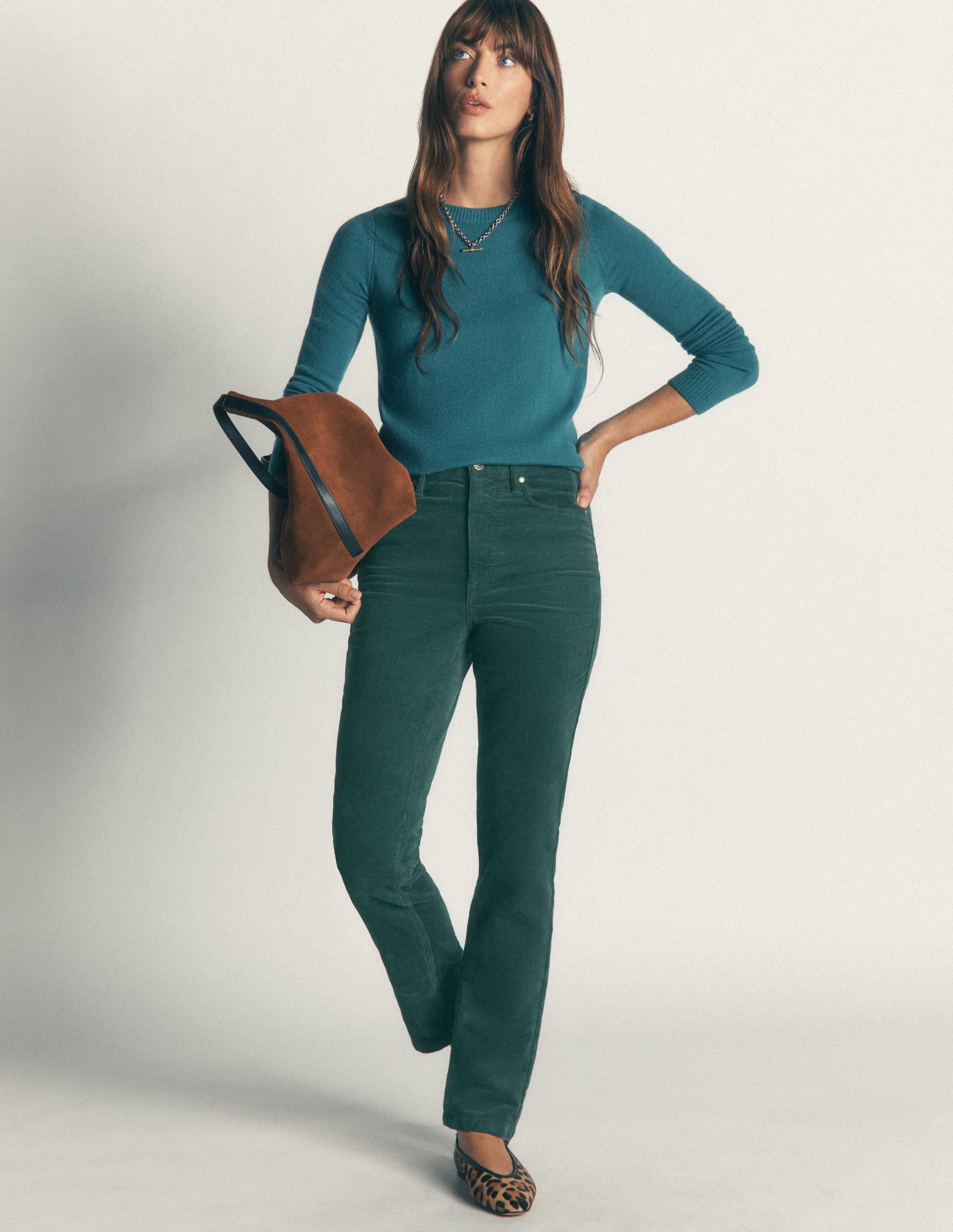 High Rise Cord Slim Jeans-Sea Moss - Image 1