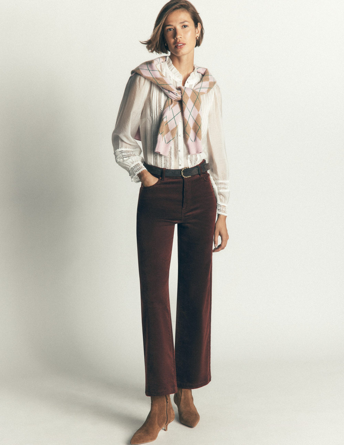 High Rise Cord Column Jeans-Bitter Chocolate-1