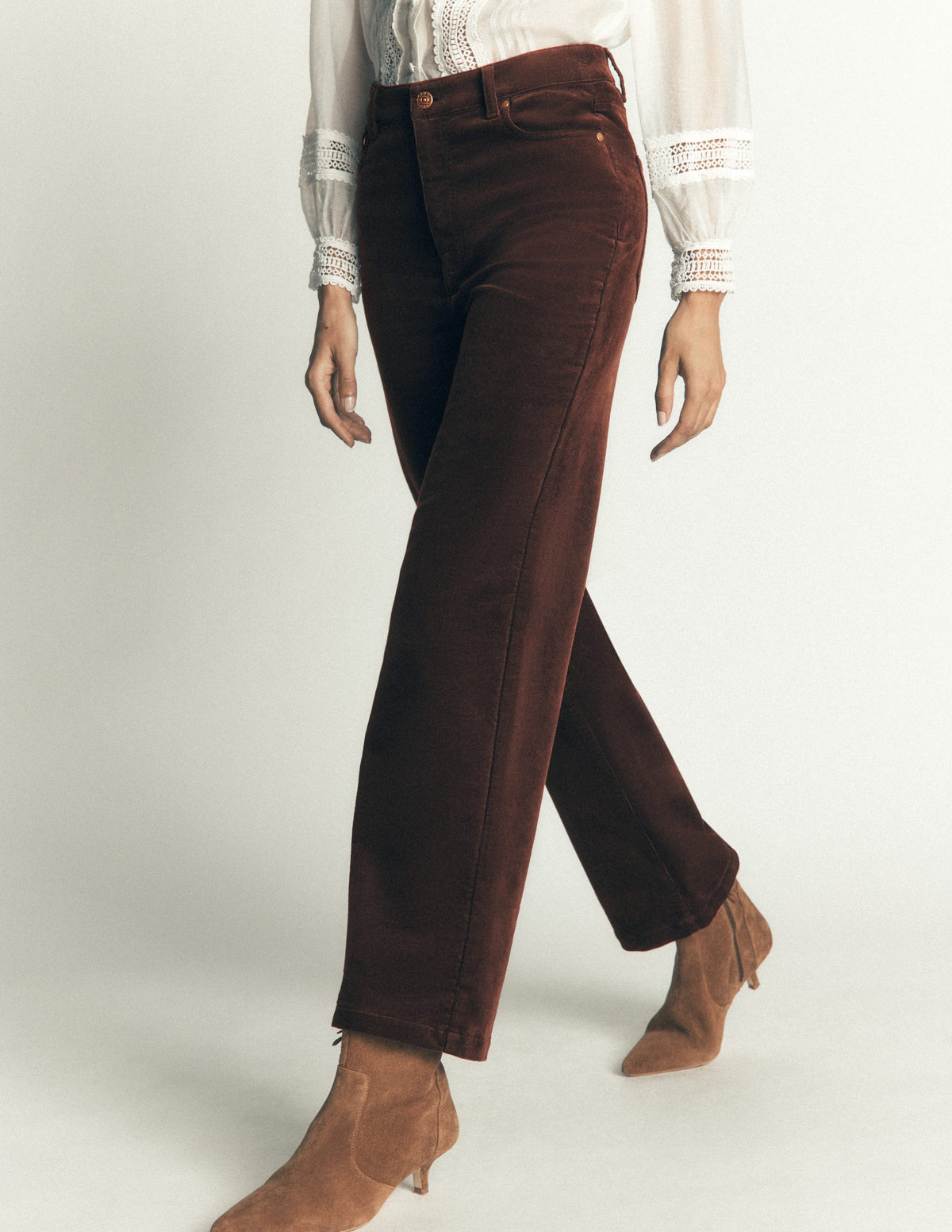 High Rise Cord Column Jeans-Bitter Chocolate - Image 4