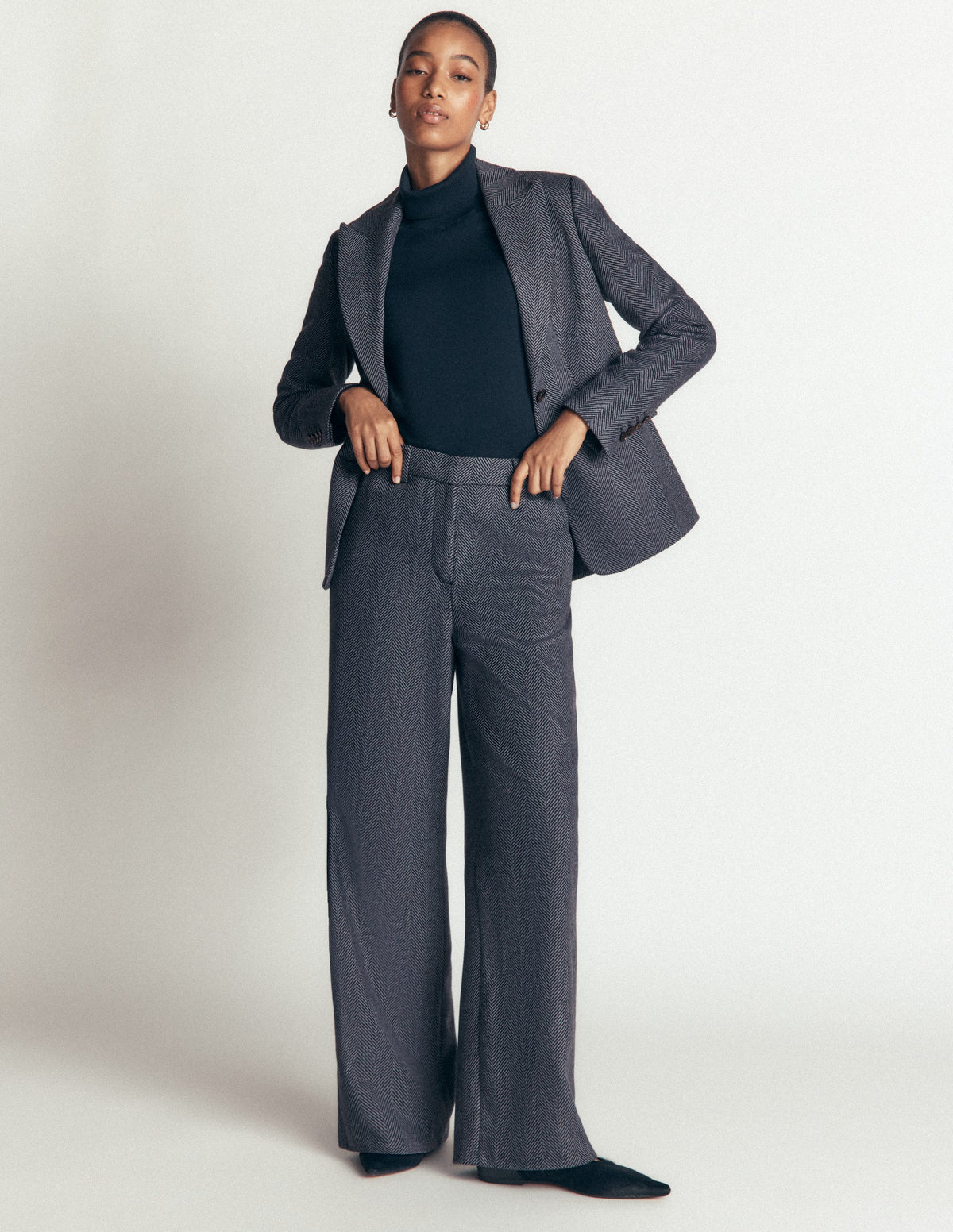 Belgravia Wool Blend Trousers-Blue Herringbone-1