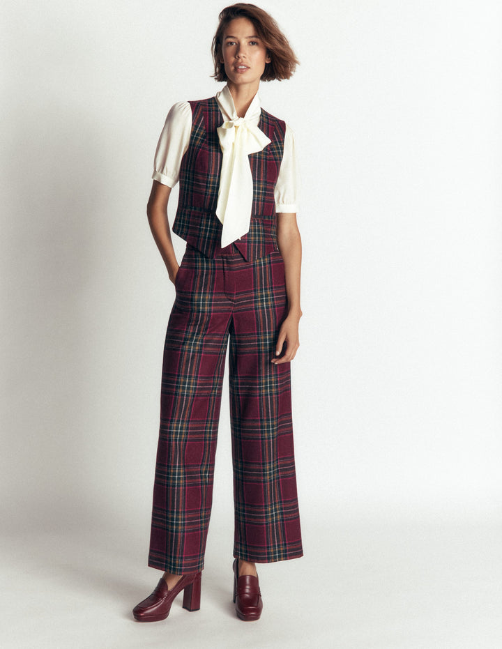 Belgravia Wool Blend Trousers-Maroon And Olive Check