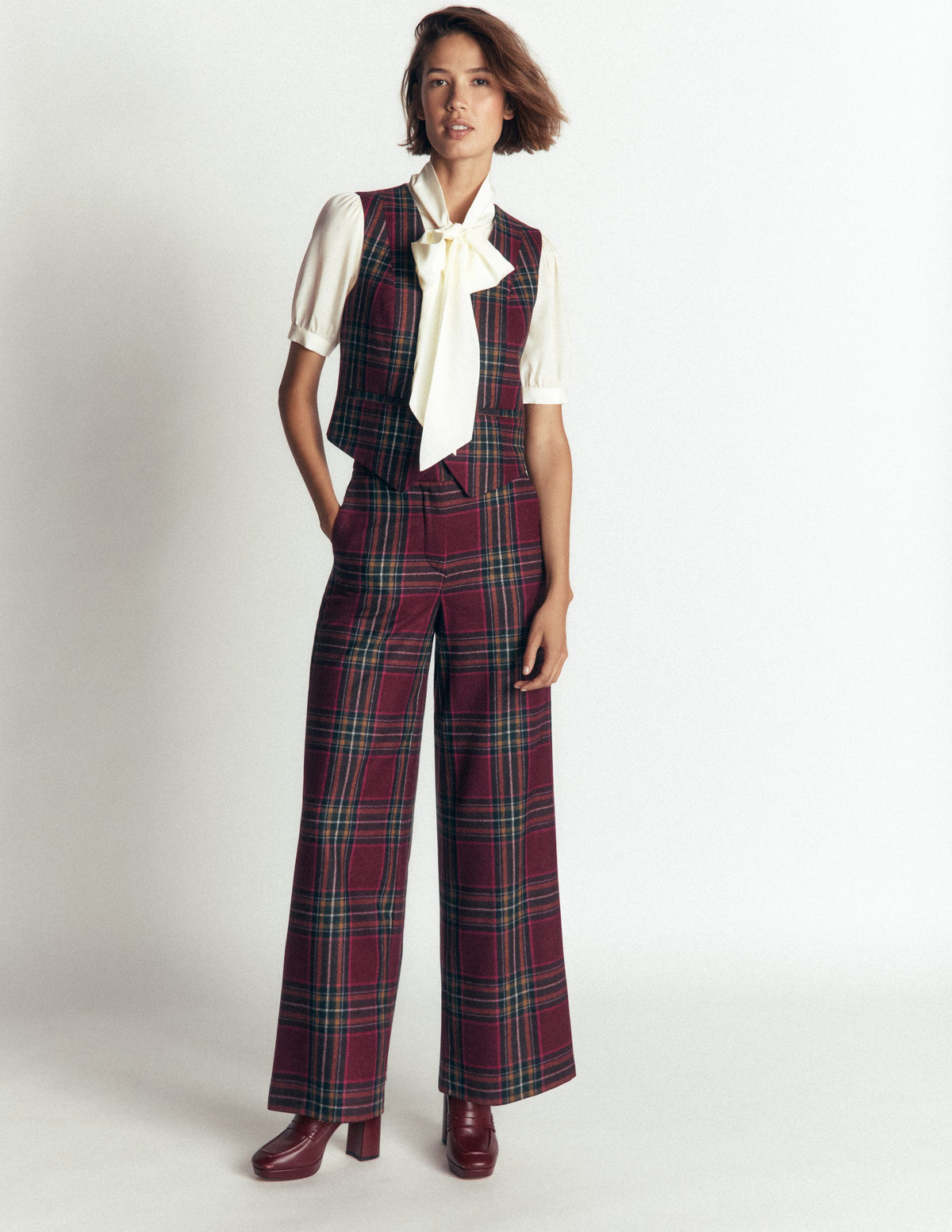 Belgravia Wool Blend Trousers-Maroon And Olive Check-1