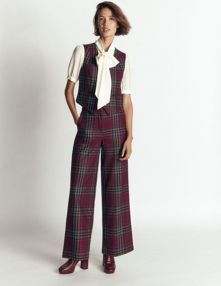 Belgravia Wool Blend Trousers-Maroon And Olive Check