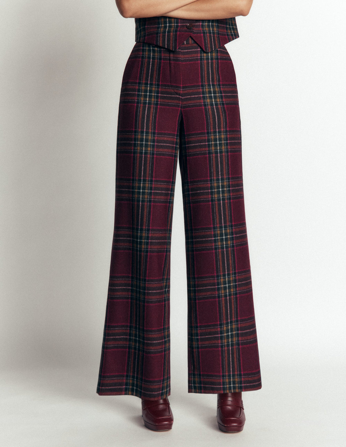 Belgravia Wool Blend Trousers-Maroon And Olive Check-4