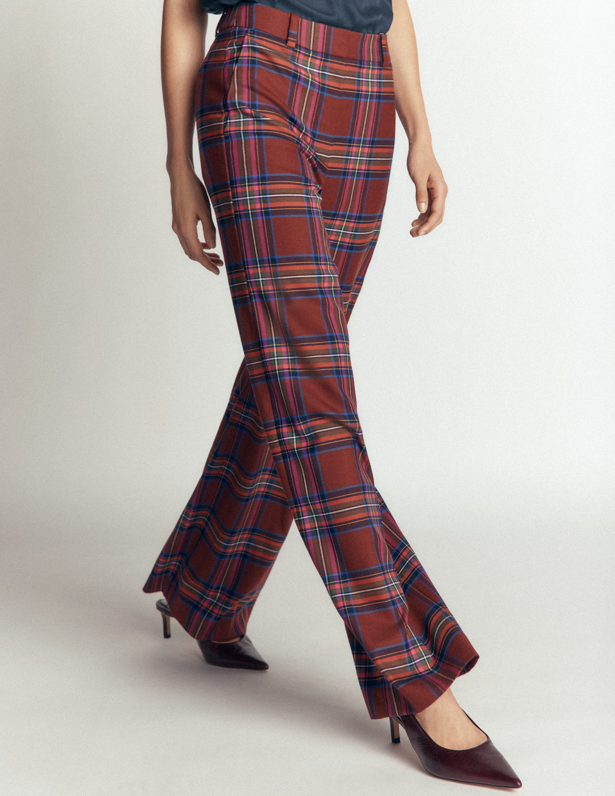 Belgravia Wool Blend Trousers-Brown, Blue, and Pink Check - Image 5