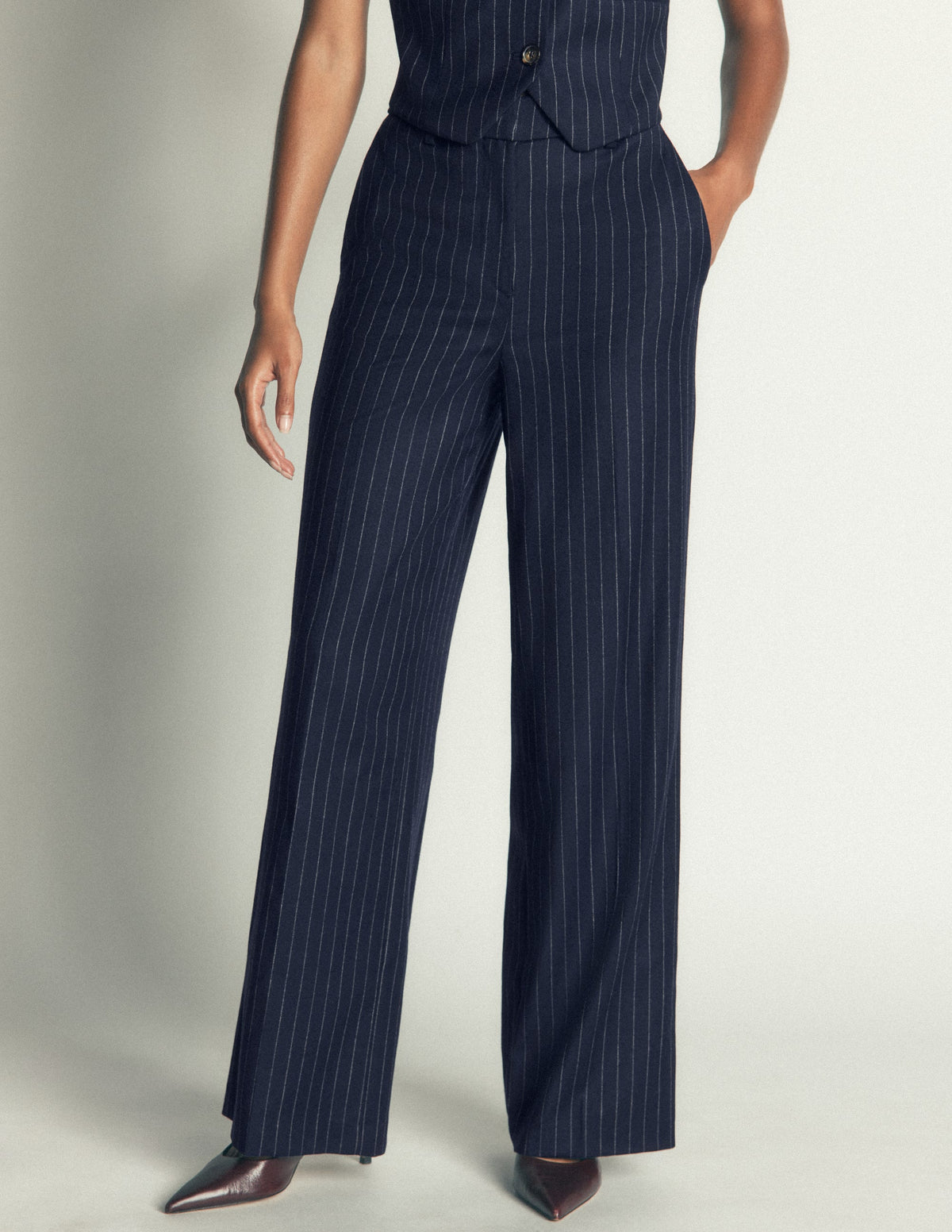 Belgravia Wool Blend Trousers-Navy Pinstripe-4