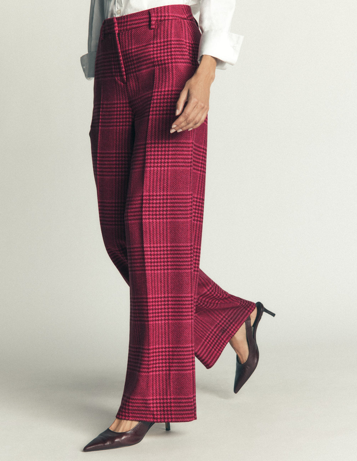 Belgravia Wool Blend Trousers-Pink and Maroon Check-5