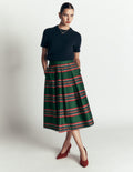 Verity  Cotton Sateen Skirt-Green, Collegic Stripe