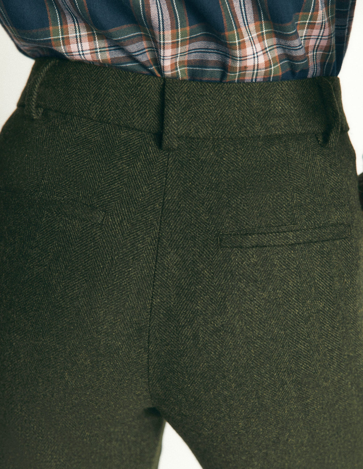 Canonbury Wool Blend Trousers-Dark Green Herringbone-5