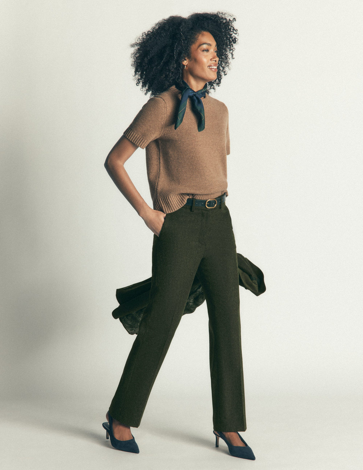 Canonbury Wool Blend Trousers-Dark Green Herringbone-6