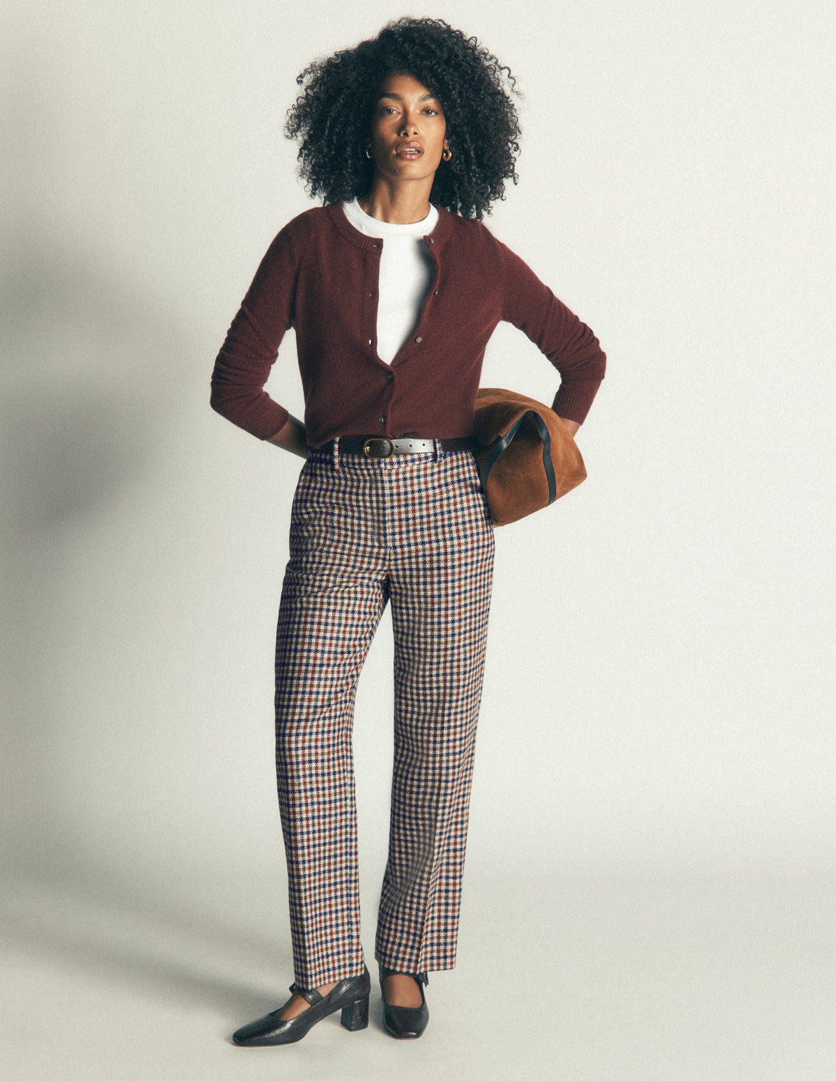 Canonbury Wool Blend Trousers-Ivory, Blue and Maroon Check - Image 2