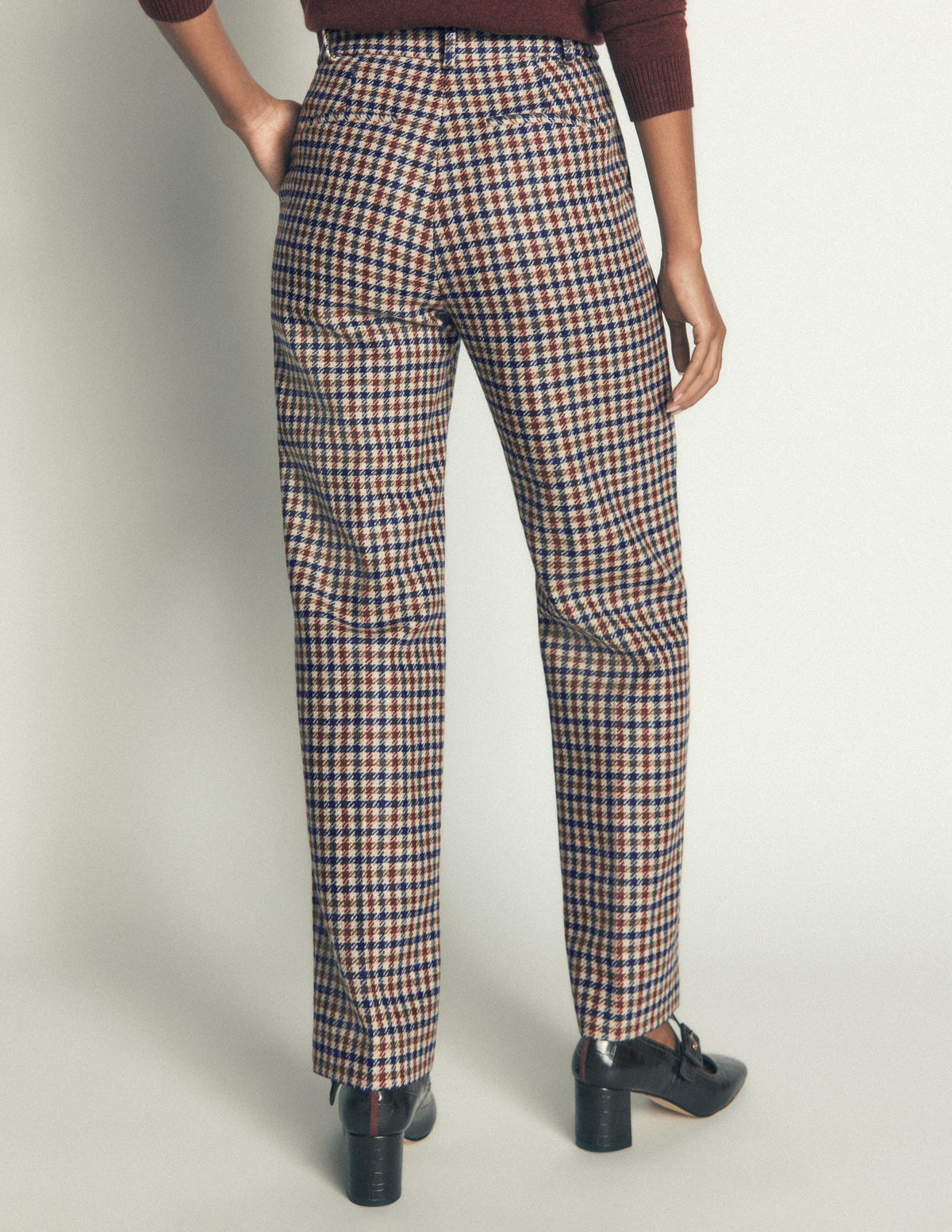 Canonbury Wool Blend Trousers-Ivory, Blue and Maroon Check - Image 4