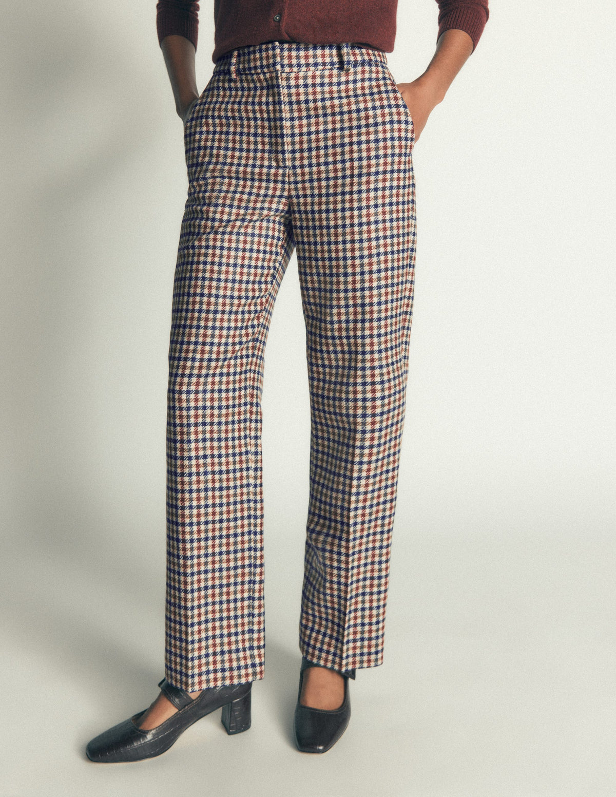 Canonbury Wool Blend Trousers-Ivory, Blue and Maroon Check - Image 5