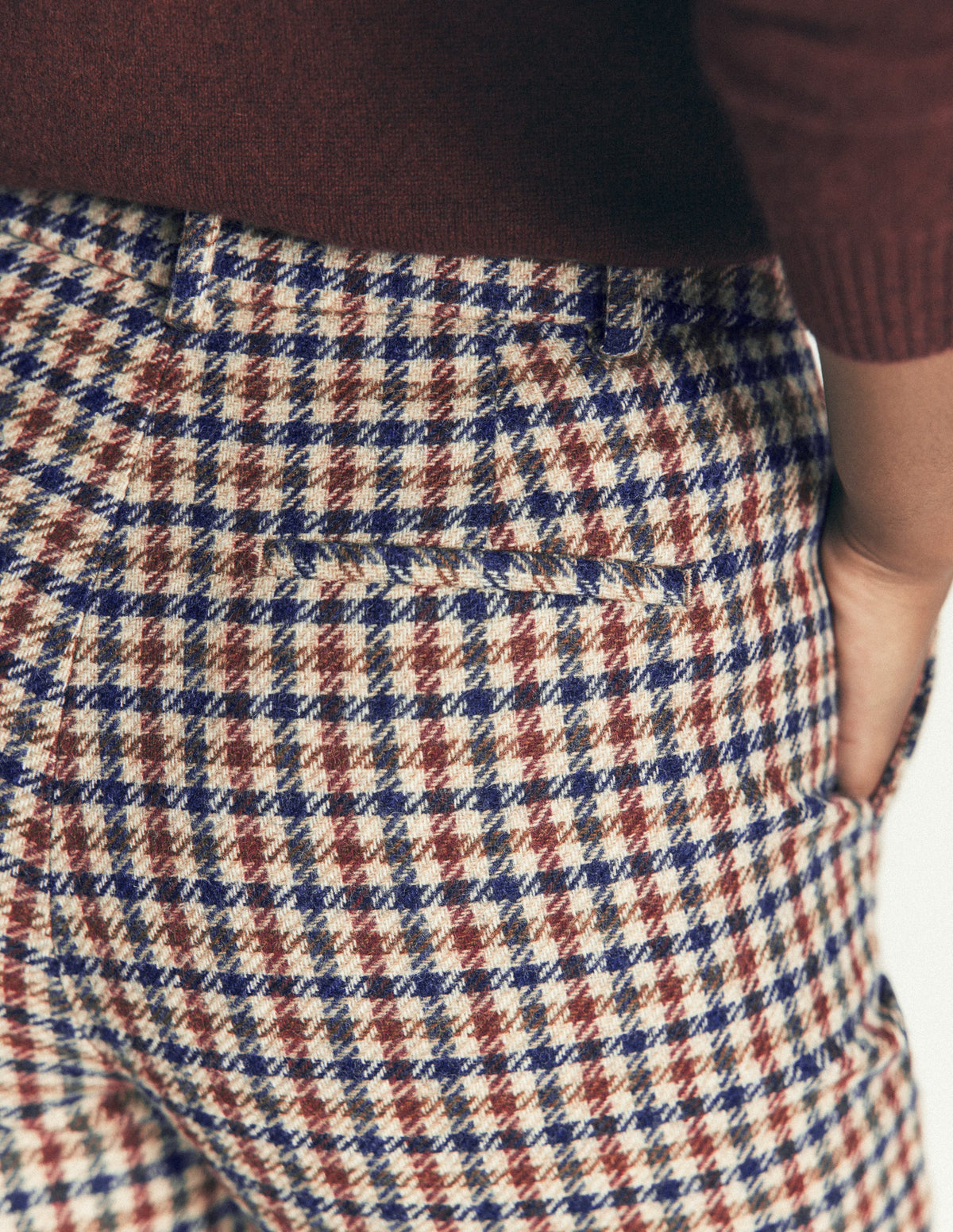 Canonbury Wool Blend Trousers-Ivory, Blue and Maroon Check-6