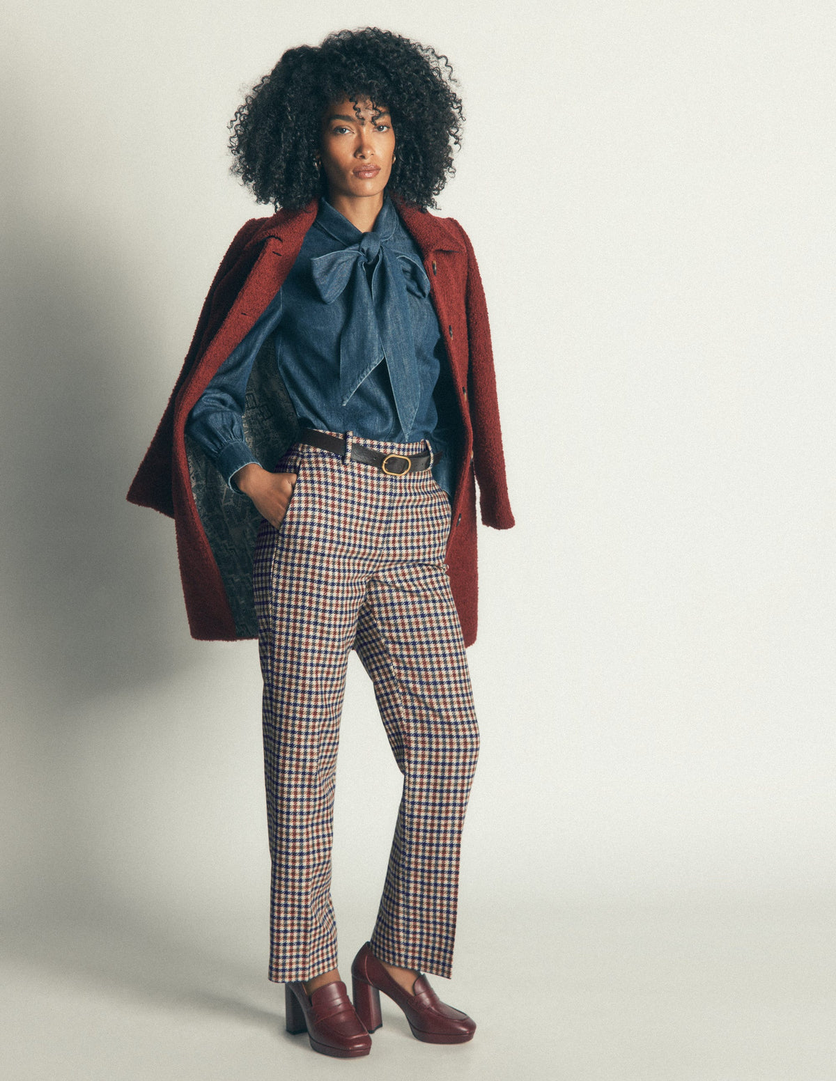 Canonbury Wool Blend Trousers-Ivory, Blue and Maroon Check - Image 8