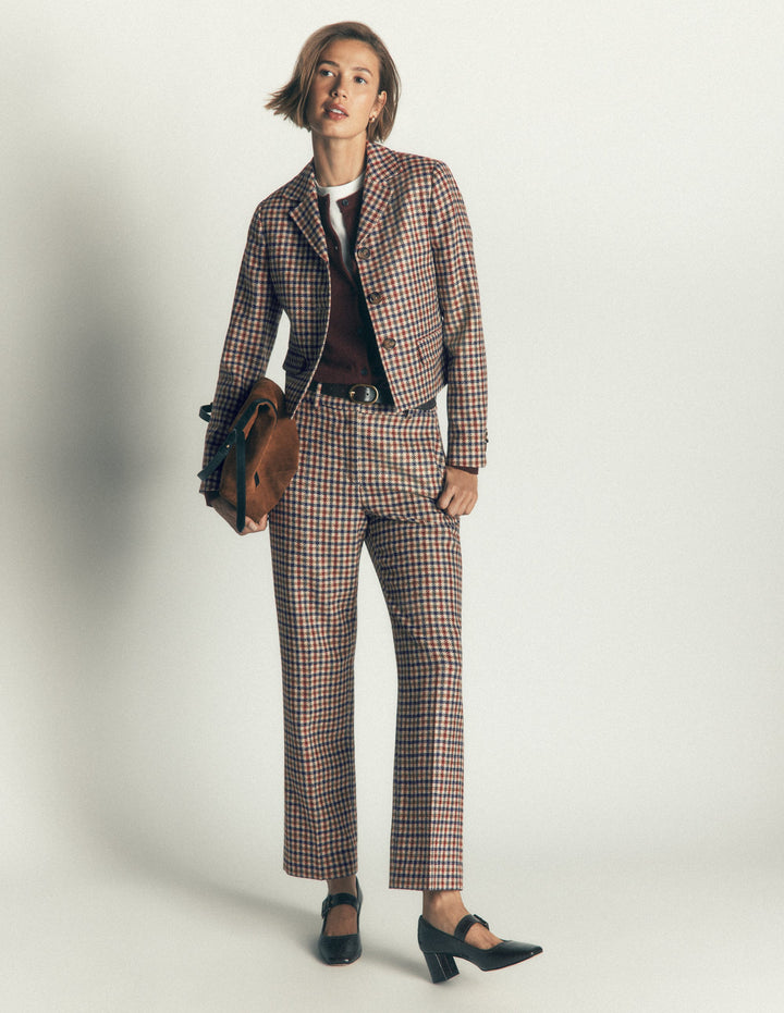 Canonbury Wool Blend Trousers-Ivory, Blue and Maroon Check