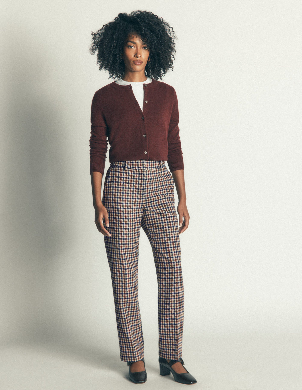 Canonbury Wool Blend Trousers-Ivory, Blue and Maroon Check - Image 9
