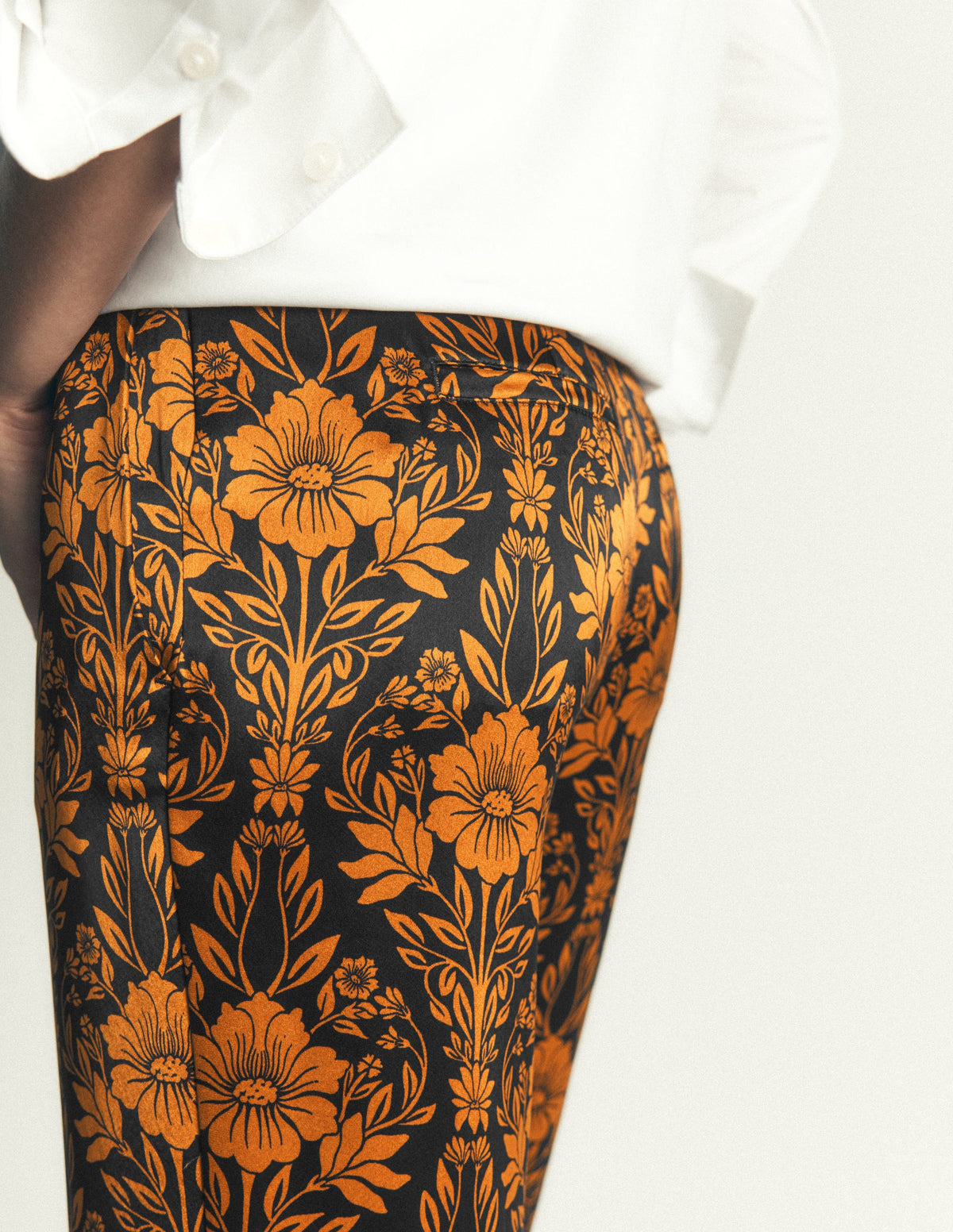 Feather Trim Trousers-Flourishing Sprig-5