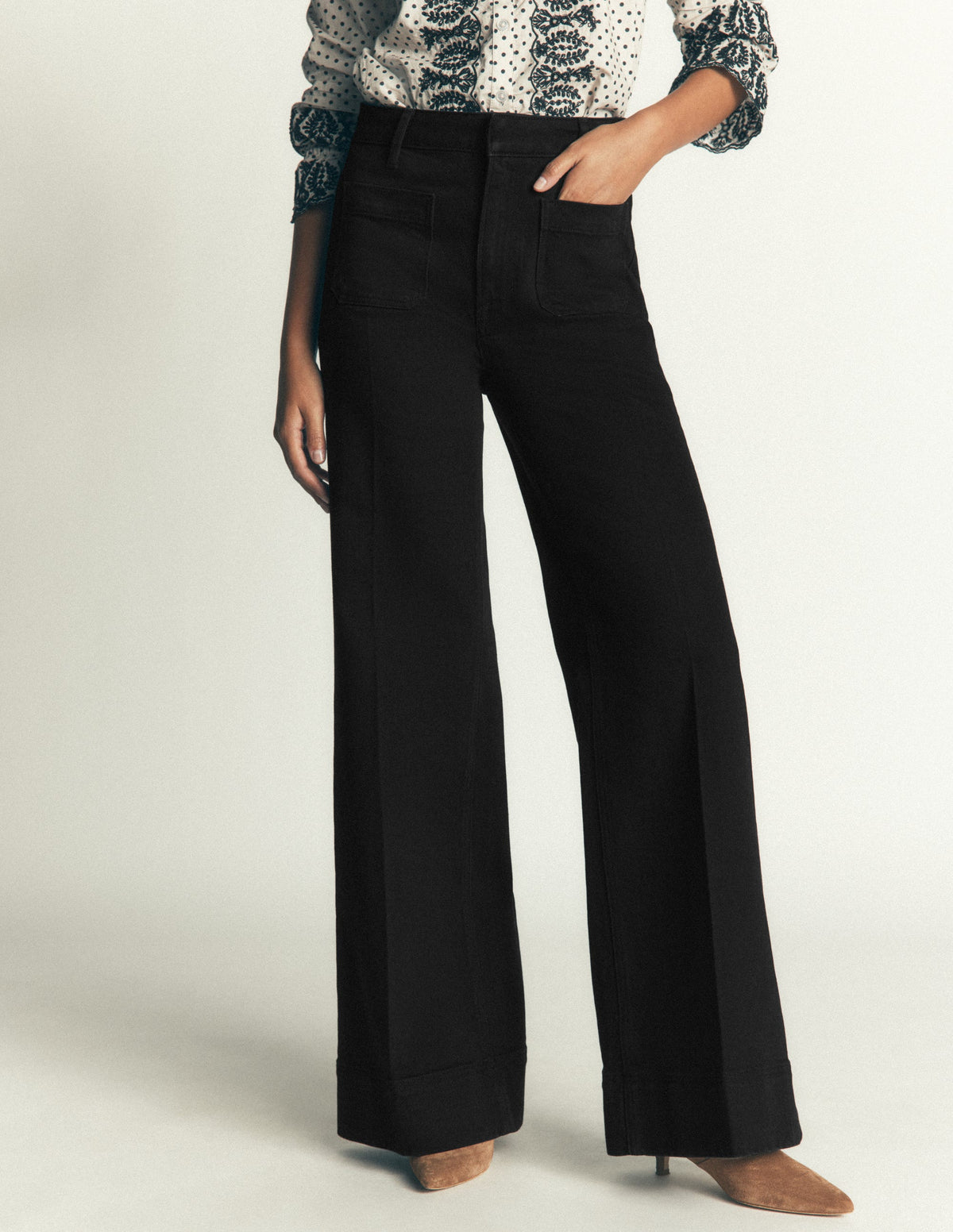 Patch Pocket Flare Jeans-Black - Image 4