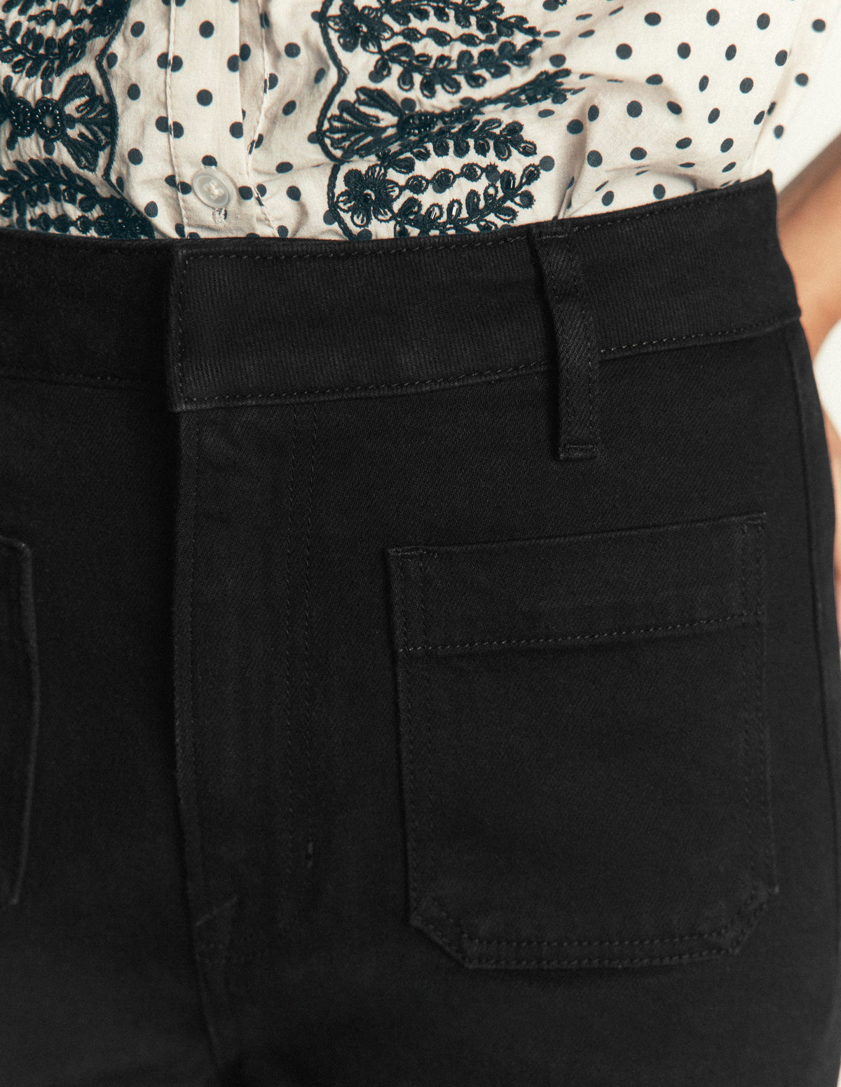 Patch Pocket Flare Jeans-Black - Image 5