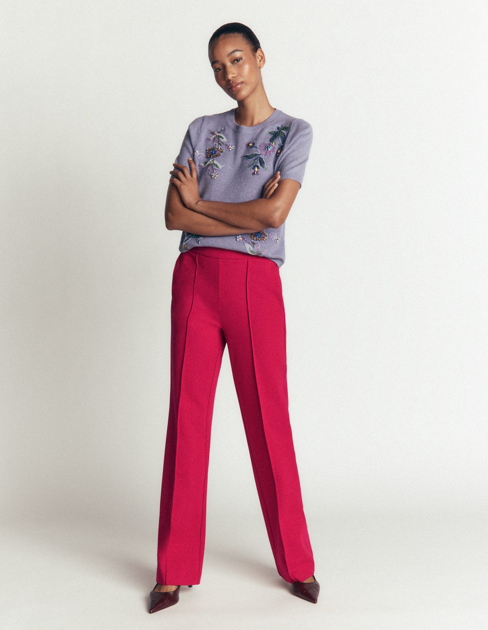 Straight Leg Ponte Trousers-Pomegranate-1