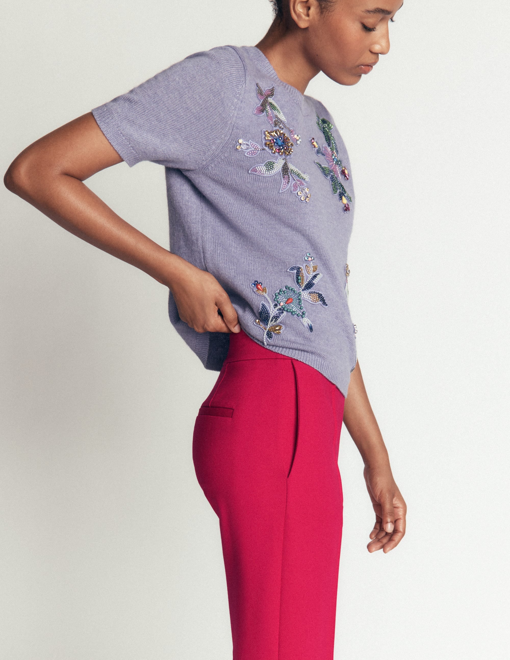 Straight Leg Ponte Trousers-Pomegranate - Image 2