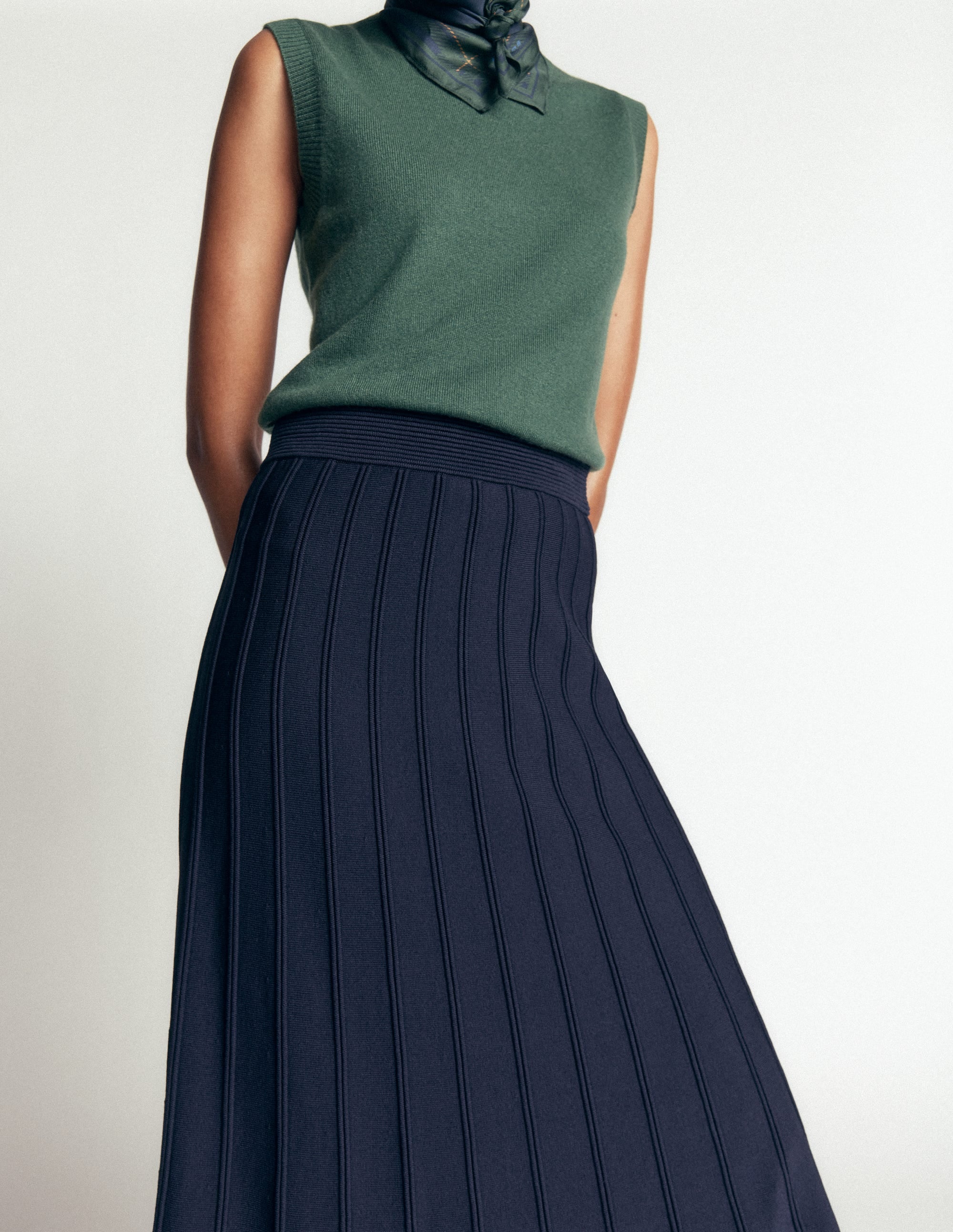 Ottoman Knitted Midi Skirt-Navy - Image 2